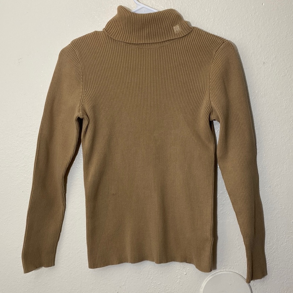 Lauren Ralph Lauren tan long sleeve ribbed turtleneck sweater